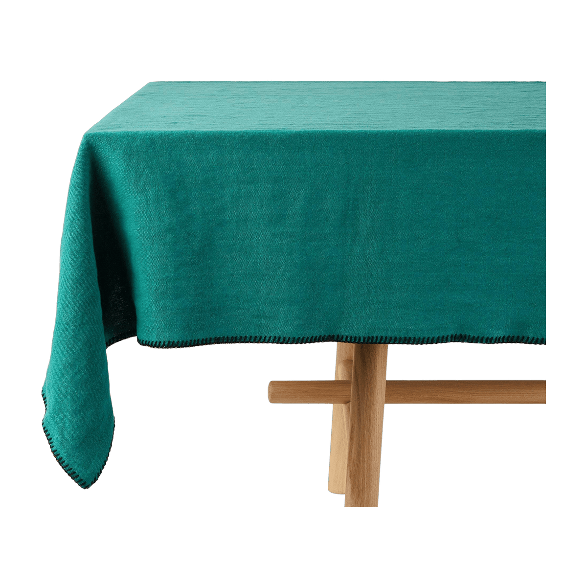 Rectangular tablecloth blue lagoon and black festoon 140 x 320 cm Nino - Madura - The Cool Republic