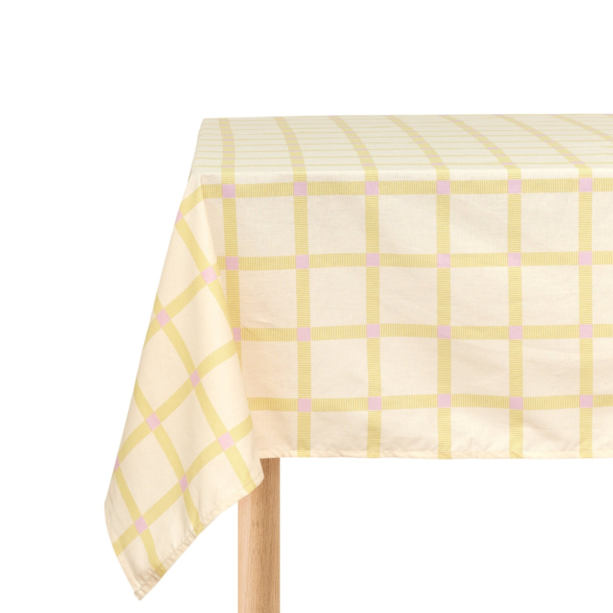 Nappe rectangulaire en popeline de coton bio à carreaux jaune et rose 150 x 250 cm - Nobodinoz - The Cool Republic