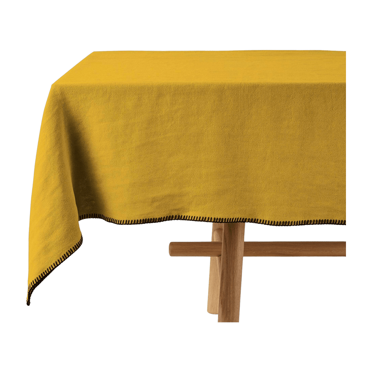 Rectangular tablecloth yellow ochre and black festoon 140 x 320 cm Nino - Madura - The Cool Republic