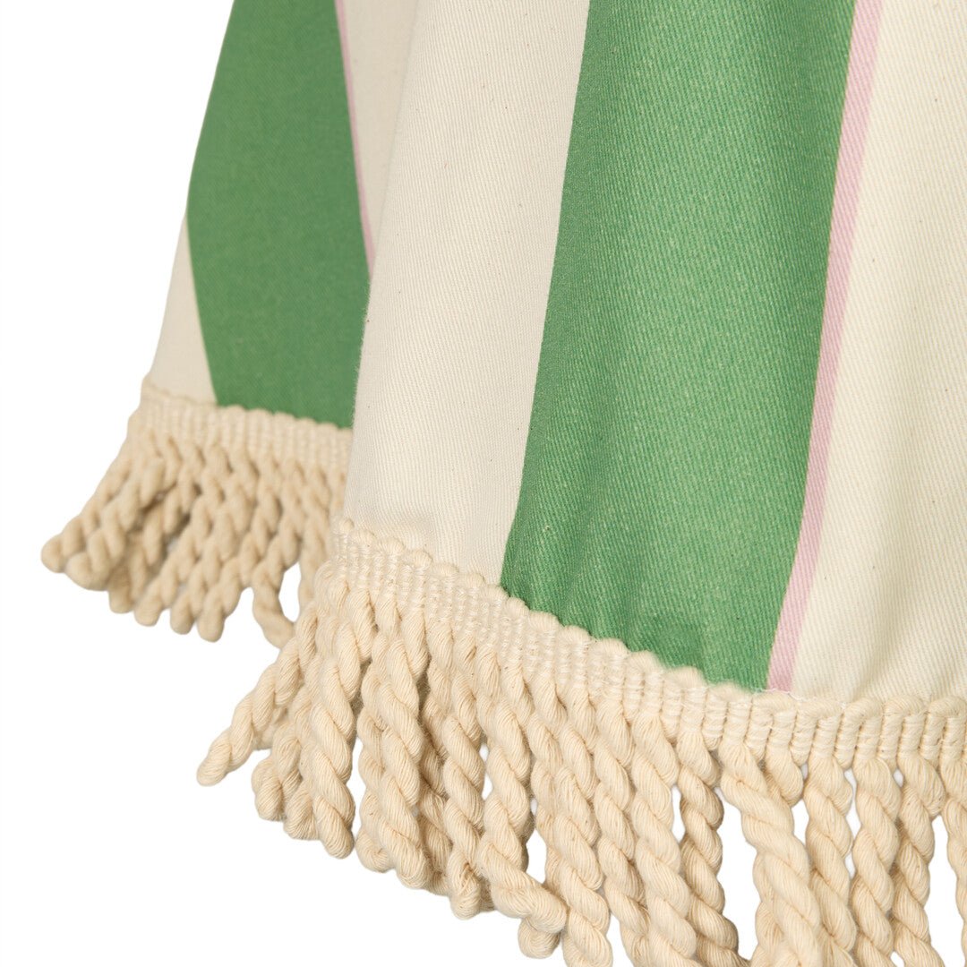 Nappe ronde avec franges en popeline de coton bio à rayures vert 160 cm - Nobodinoz - The Cool Republic