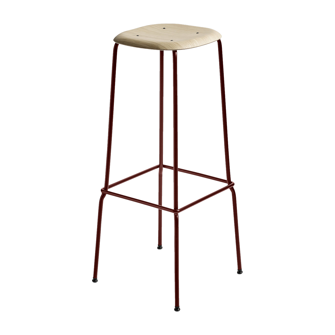 Sgabello in rovere e acciaio rosso impiallacciato 75 cm Soft Edge 80 - Hay