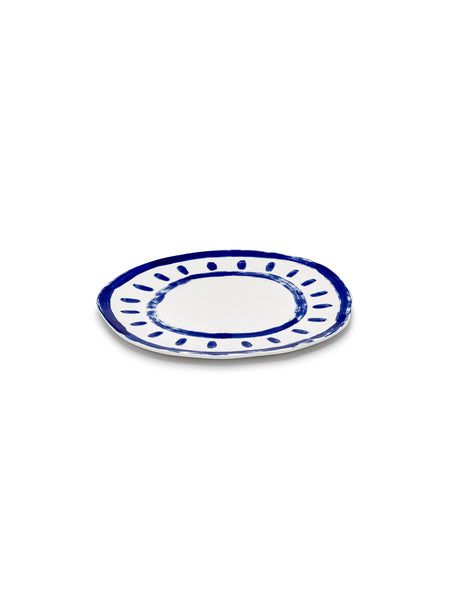 Round serving plate in white and blue stoneware 31x28x1.5cm 01 Line-up - Serax