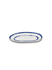 Ovales Serviertablett aus Steinzeug weiß und blau 34x21x2,6cm 01 Line-up - Serax