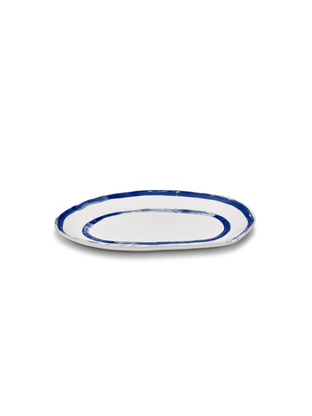 Oval serving platter in white and blue stoneware 34x21x2.6cm 01 Line-up - Serax