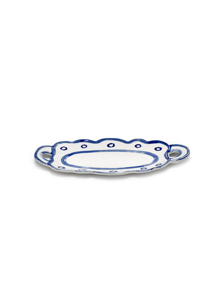 Piatto da portata ovale in gres bianco e blu 37,5x18,5x3cm 02 Line-up - Serax