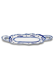 Plat de service ovale en grès blanc et bleu 53x24,5x3,5cm 04 Line-up - Serax