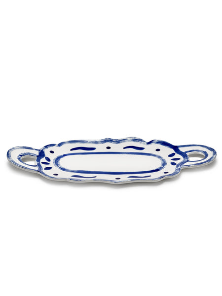 Piatto da portata ovale in gres bianco e blu 53x24,5x3,5cm 04 Line-up - Serax