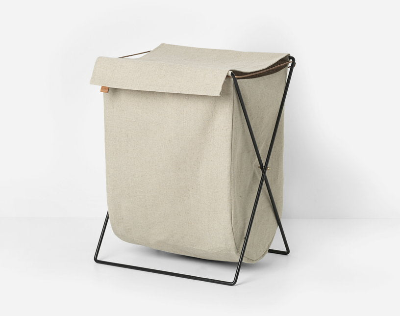 Panier à linge 100% coton structure métallique ficelles de cuir 50 x 65 x 40 Herman - Ferm Living - The Cool Republic