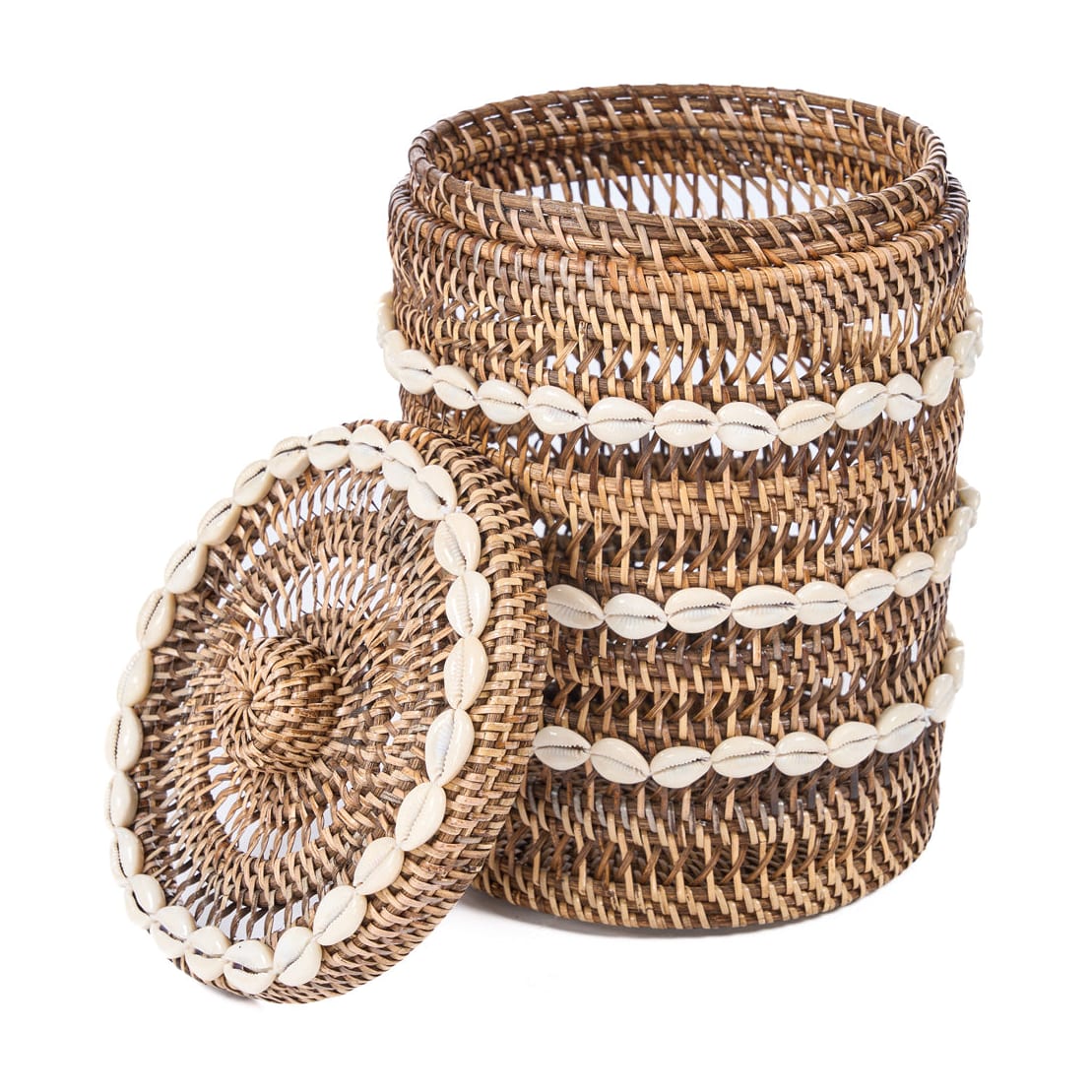 Panier à linge en coquillages et rotin naturel marron 21x21x32cm Shell - Bazar Bizar — vue 4