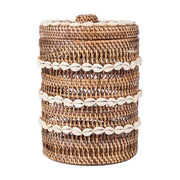 Panier à linge en coquillages et rotin naturel marron 21x21x32cm Shell - Bazar Bizar