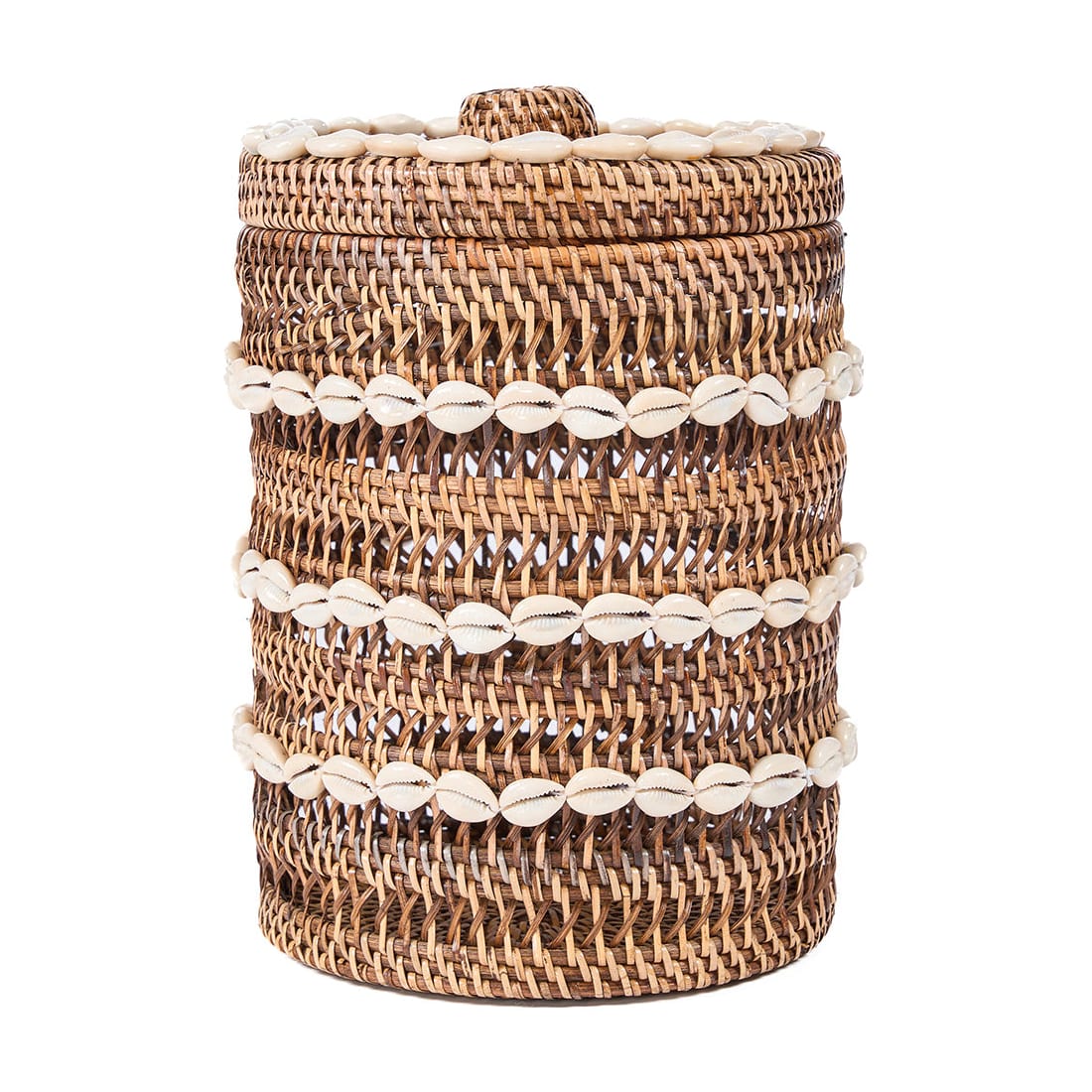 Panier à linge en coquillages et rotin naturel marron 21x21x32cm Shell - Bazar Bizar