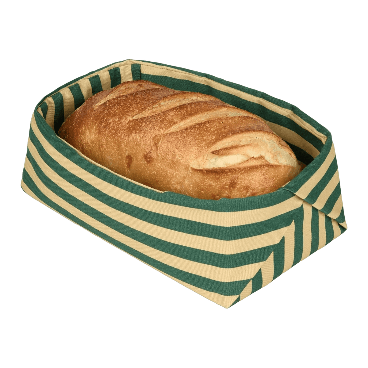 Panier à pain en coton bio à rayures vert et jaune 28 x 16 x 10 cm - Nobodinoz - The Cool Republic