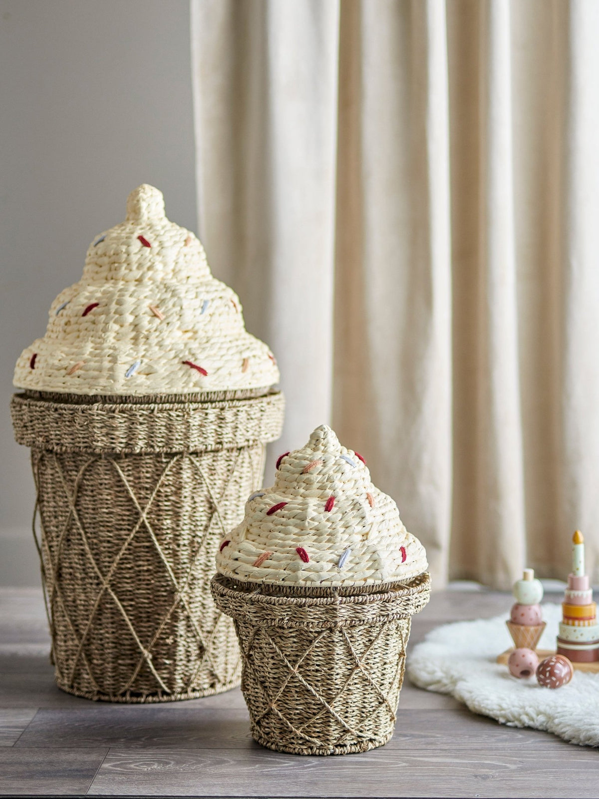 Panier avec couvercle en jonc de mer naturel 40 x 72cm Cillie - Bloomingville Mini - The Cool Republic