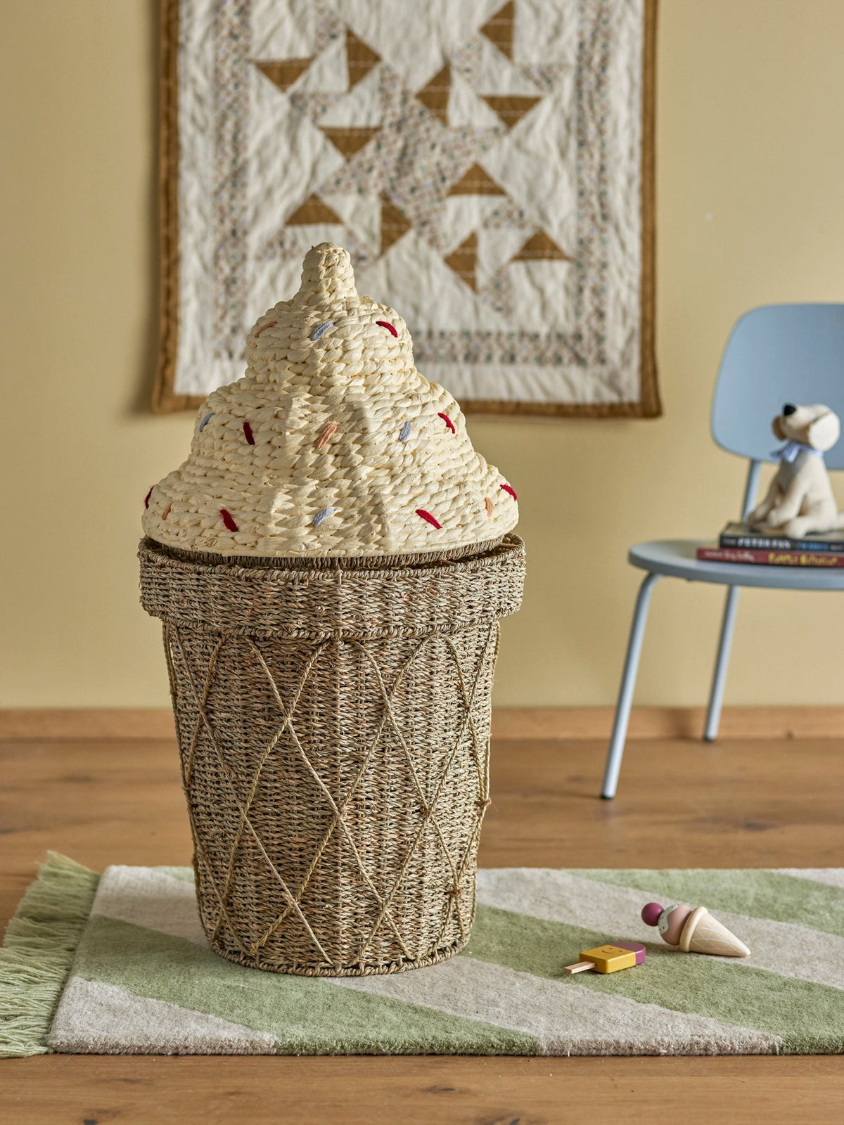 Panier avec couvercle en jonc de mer naturel 40 x 72cm Cillie - Bloomingville Mini - The Cool Republic