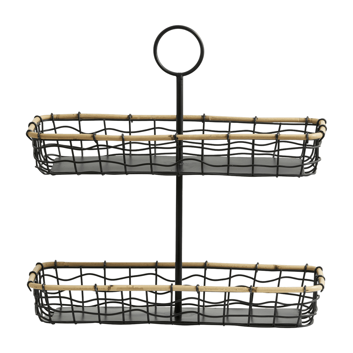Panier de rangement à 2 niveaux en bambou et métal noir 34 cm Hana - Nordal - The Cool Republic