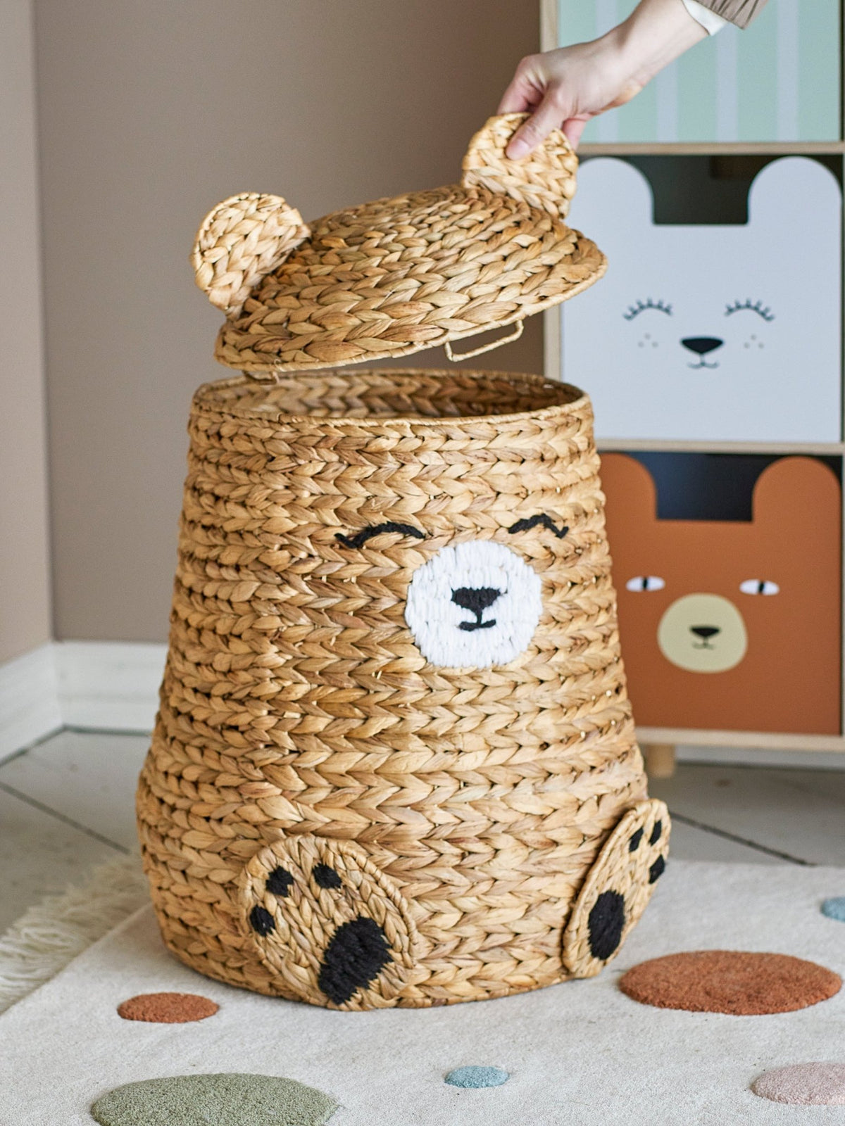 Panier de rangement avec couvercle en jacinthe d'eau naturel 40 x 57cm Timone - Bloomingville Mini - The Cool Republic
