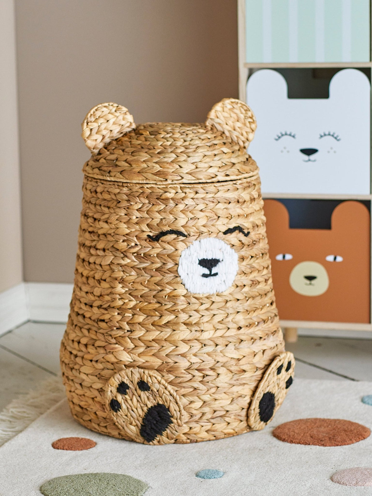 Panier de rangement avec couvercle en jacinthe d'eau naturel 40 x 57cm Timone - Bloomingville Mini - The Cool Republic