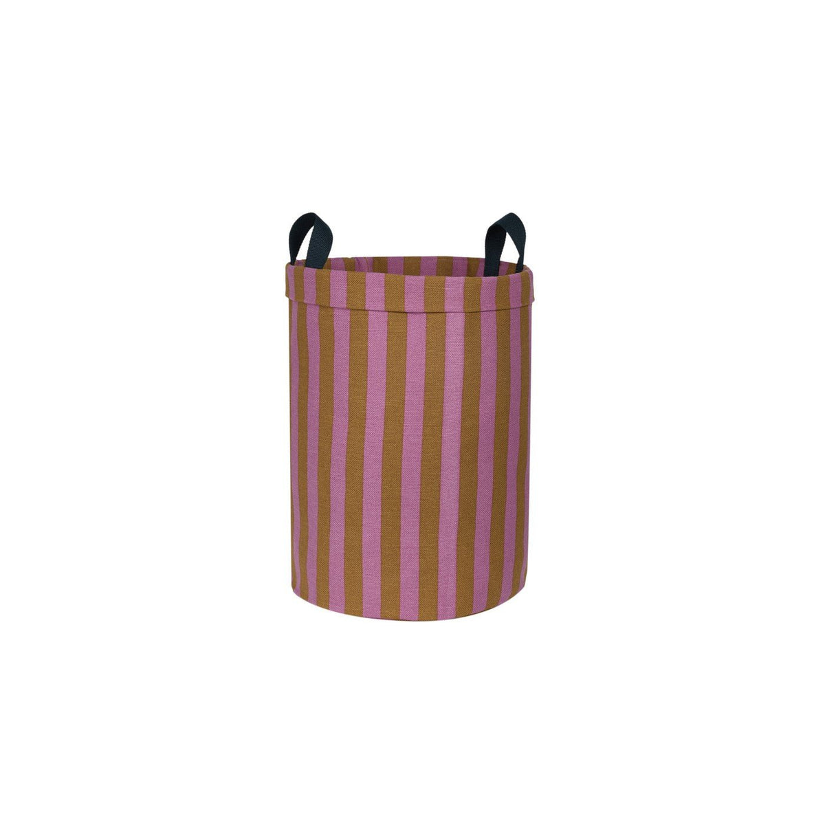 Panier de rangement rond en coton bio à rayures rose et jaune curry 36 x 47 cm - Nobodinoz - The Cool Republic