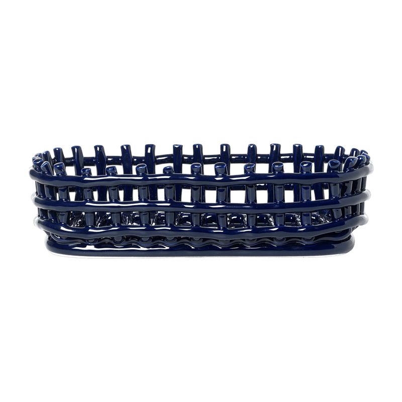Blue ceramic oval basket 30 x 8,5 x 15 cm - Ferm Living - The Cool Republic