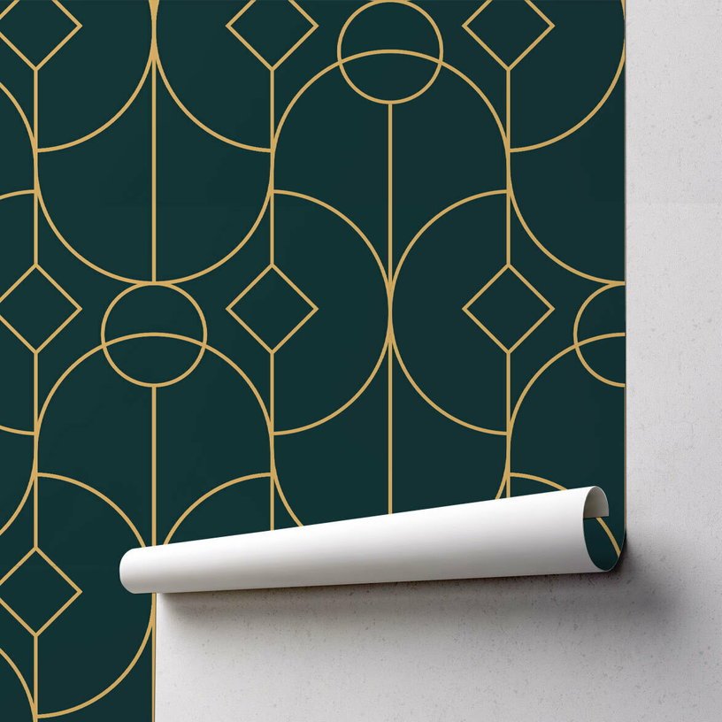 Papier Peint 53x300 cm vert Diamant Ring Art Deco - Eazywallz - The Cool Republic