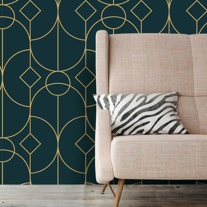 Papier Peint 53x300 cm vert Diamant Ring Art Deco - Eazywallz - The Cool Republic