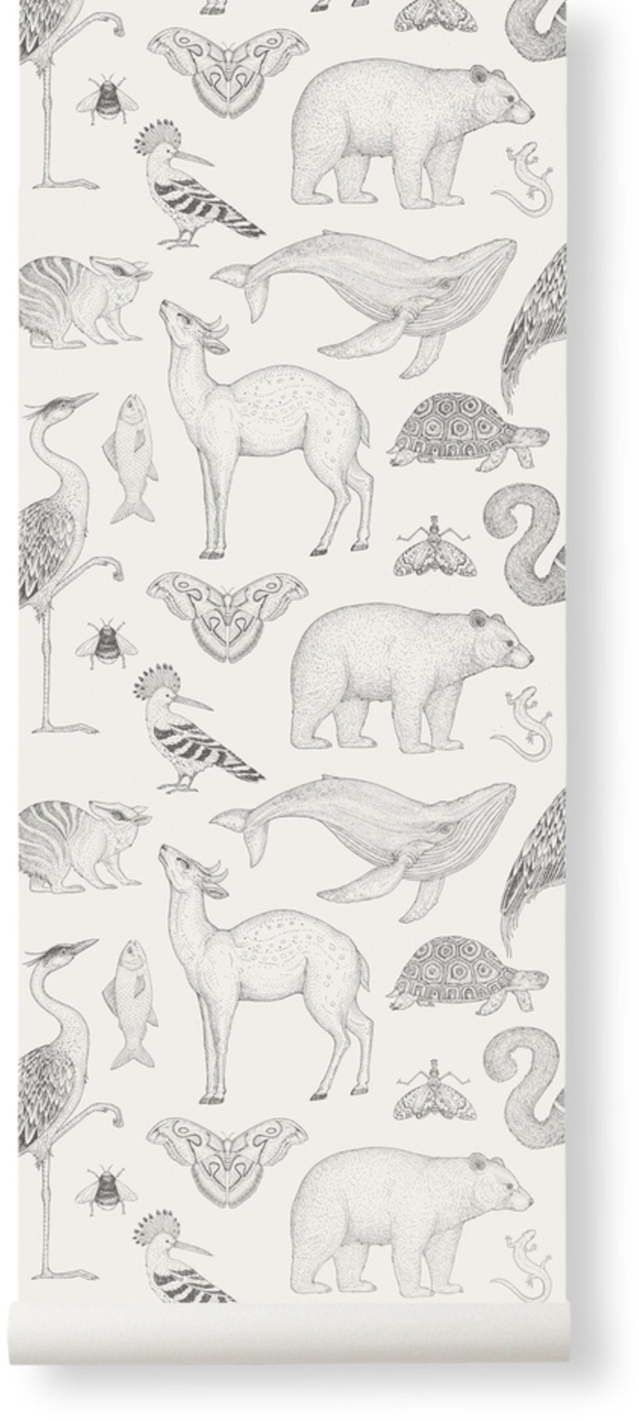 Papier peint animaux blanc Katie Scott - Ferm Living - The Cool Republic