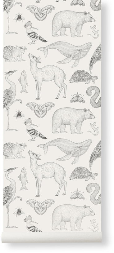 Papier peint animaux blanc Katie Scott - Ferm Living - The Cool Republic