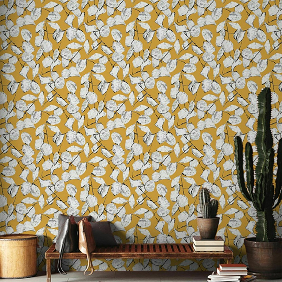 Papier peint jaune safran Monnaie de Pape Raccordable - Edito - The Cool Republic