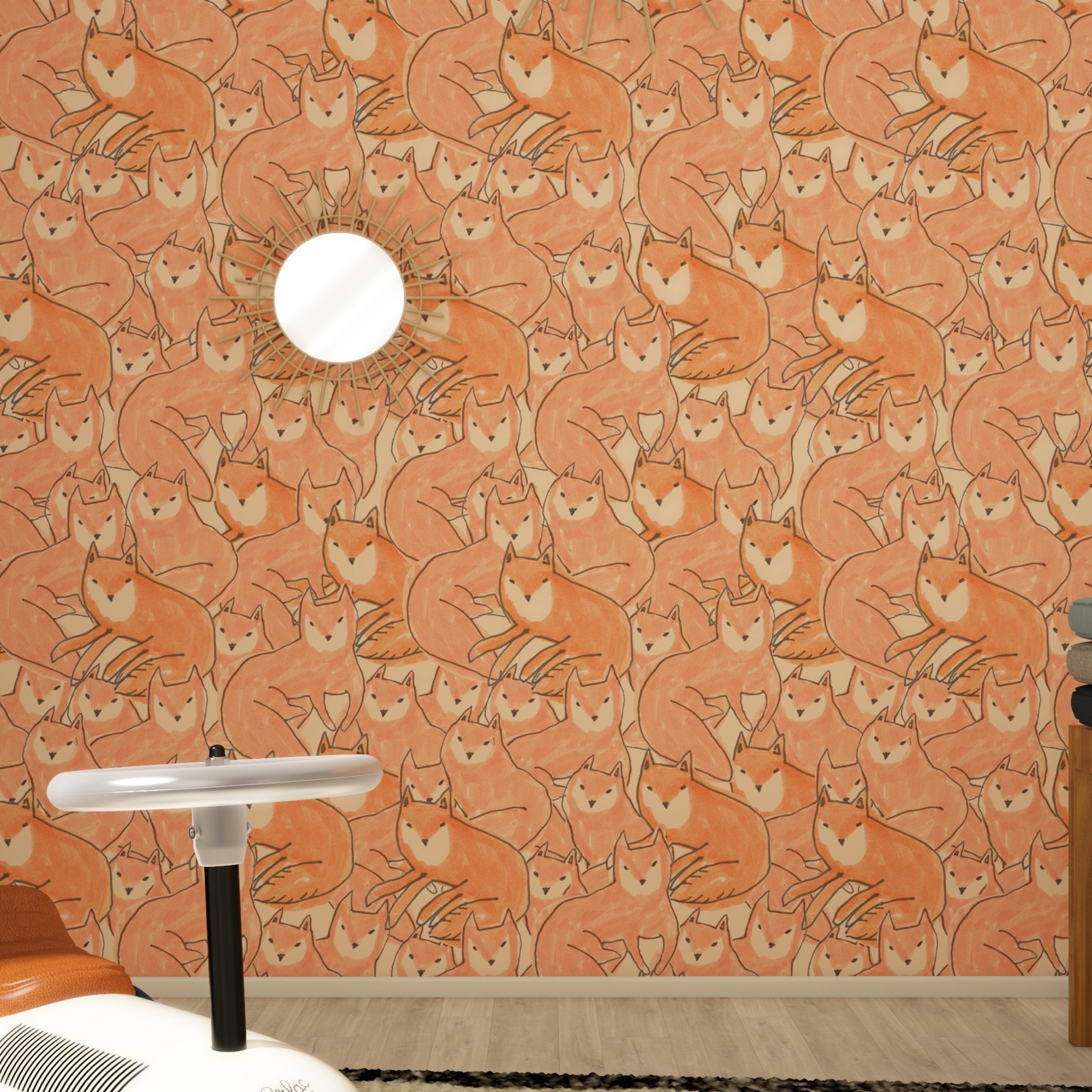 Papier peint orange Fox Croud - Season Paper