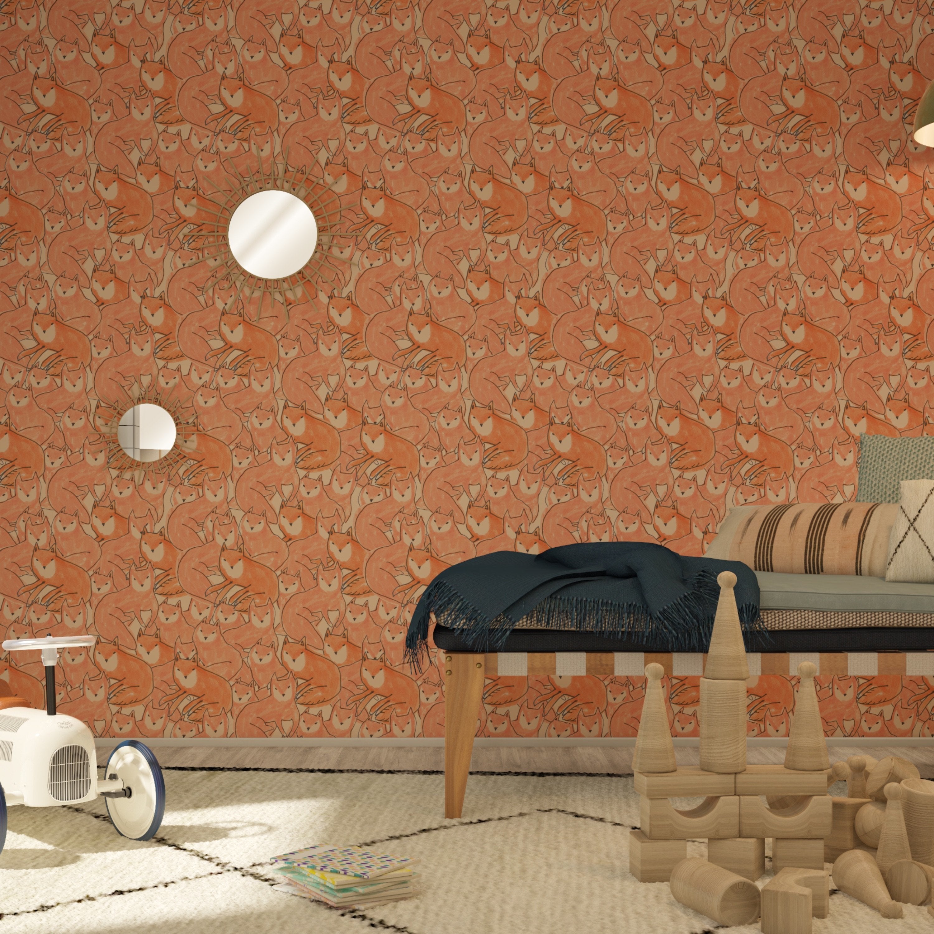Papier peint orange Fox Croud - Season Paper