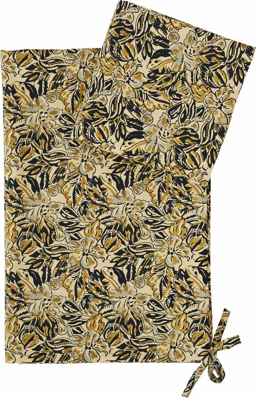 Parure de lit 140 x 200 cm aux motifs floraux sable et moutarde - Madam Stoltz - The Cool Republic