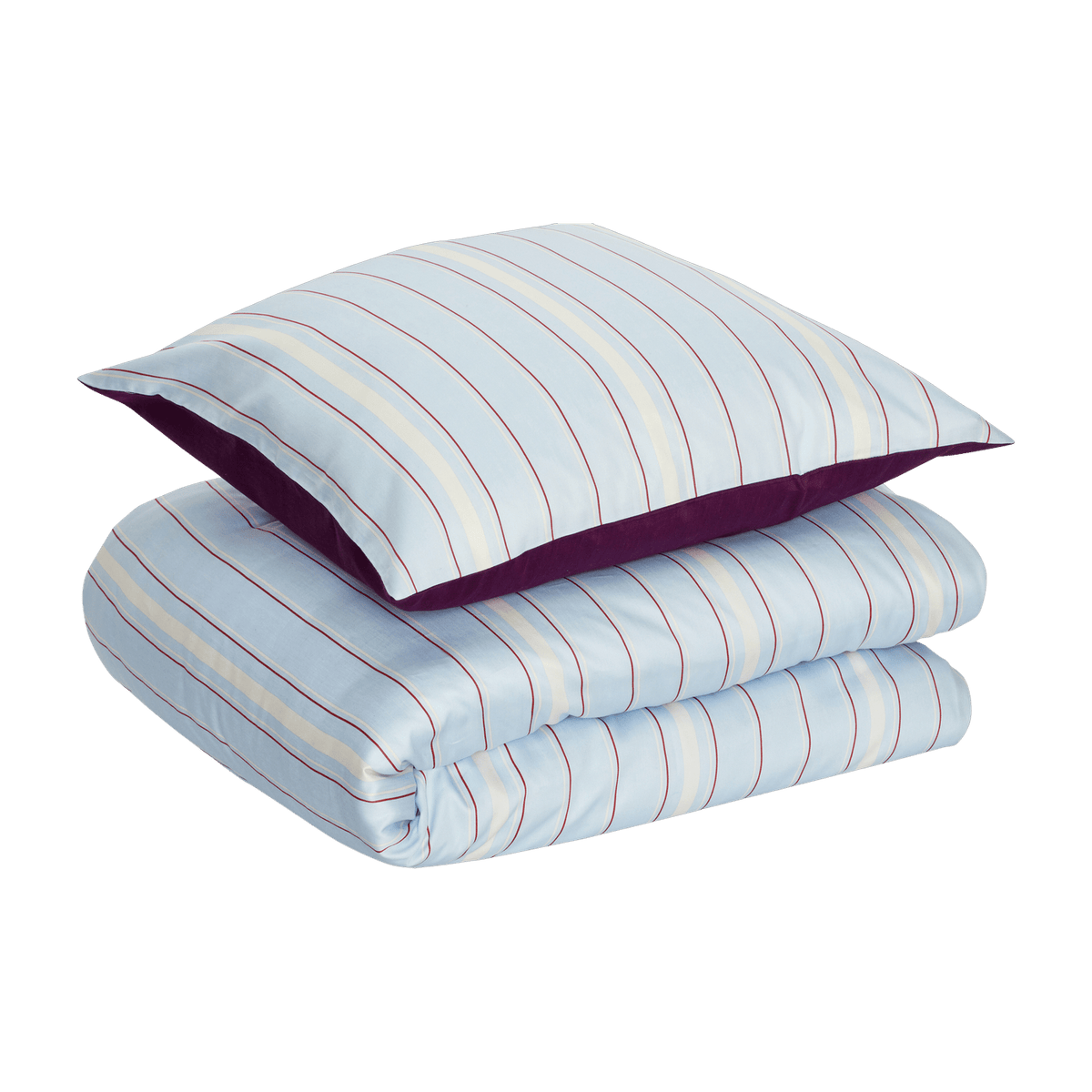 Parure de lit 140 x 220 cm satin de coton rayures bleues, rouges, blanches - Hübsch - The Cool Republic