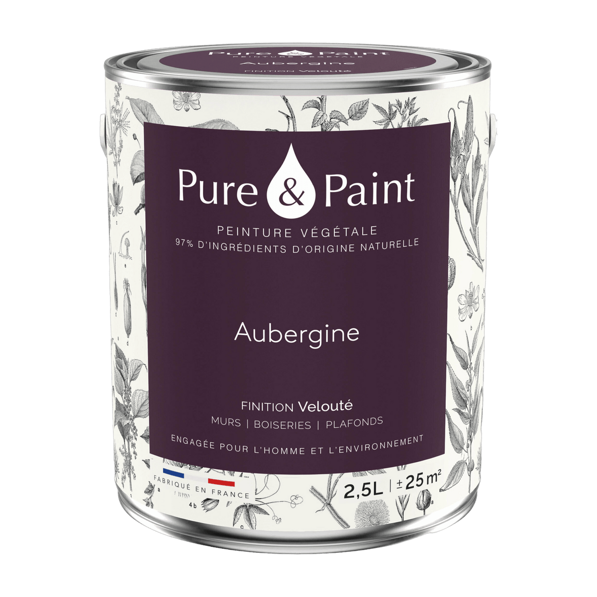 Peinture végétale velouté Aubergine 2,5L - Pure & Paint - The Cool Republic