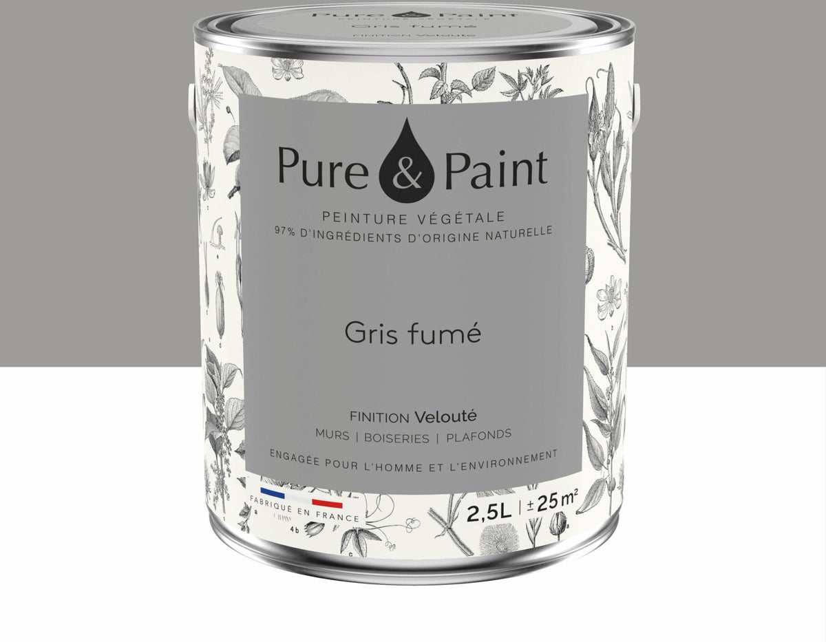 Peinture végétale velouté Gris fumé 2,5L - Pure & Paint - The Cool Republic