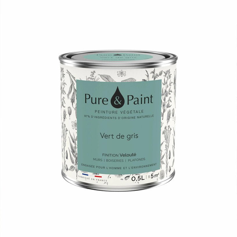 Peinture végétale velouté Vert de gris 0,5L - Pure & Paint - The Cool Republic