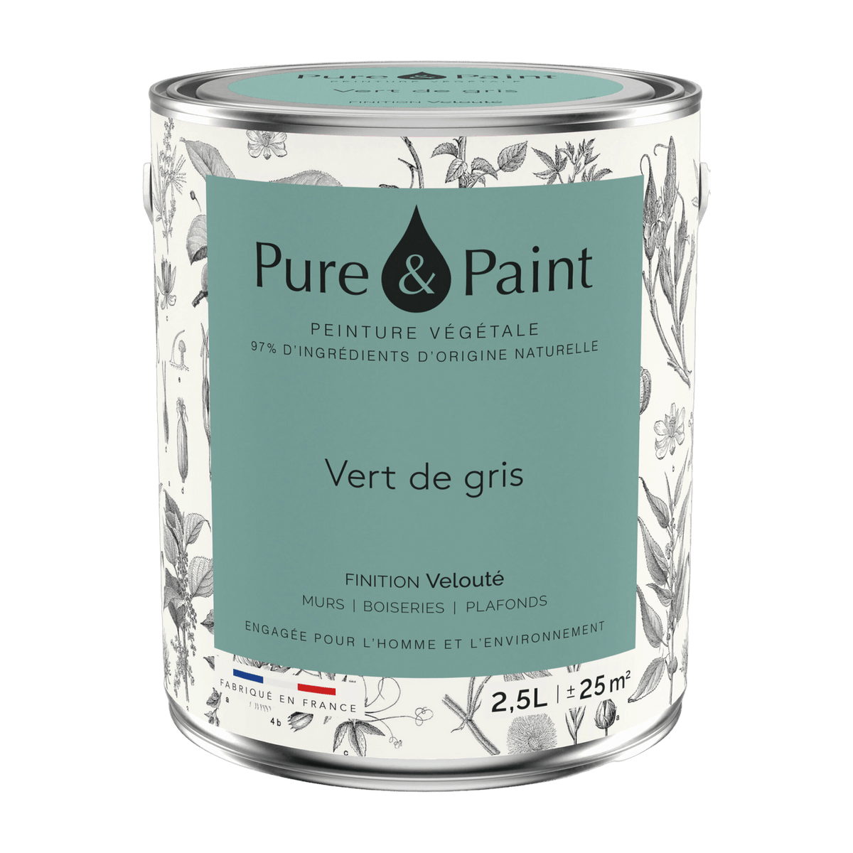 Vegetable paint velvety Green of gray 2, 5L - Pure & Paint - The Cool Republic