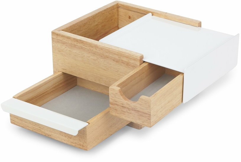 Petite boîte à bijoux en bois naturel et métal blanc Stowit - Umbra - The Cool Republic