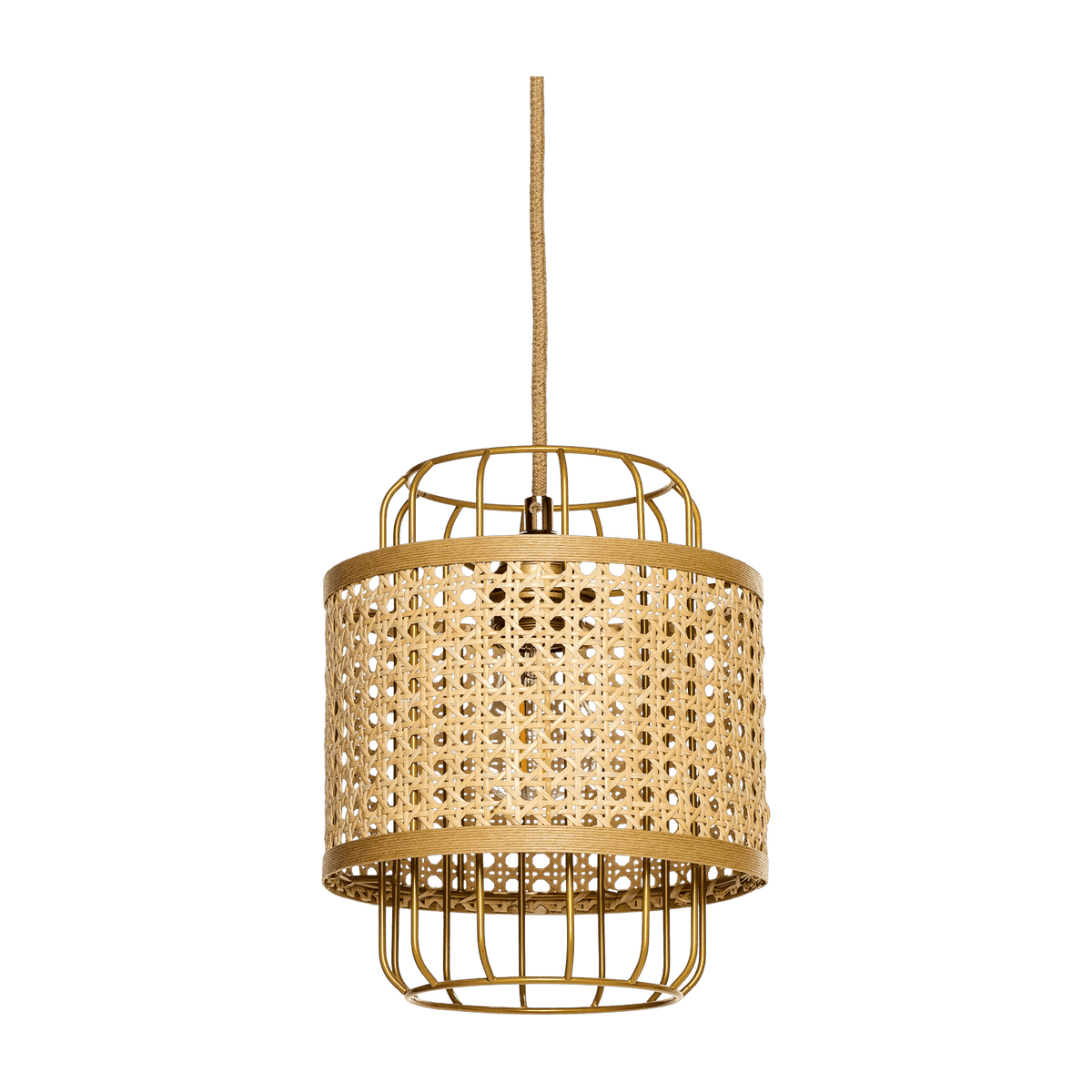 Petite suspension en cannage et structure dorée Piou-piou - Unum - The Cool Republic