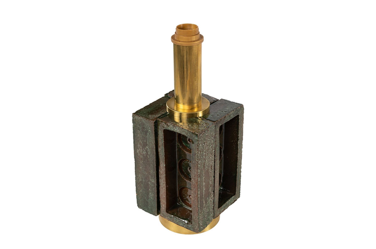 Pied de lampe en terre cuite verte et laiton 15x40cm Brick - Versmissen - The Cool Republic