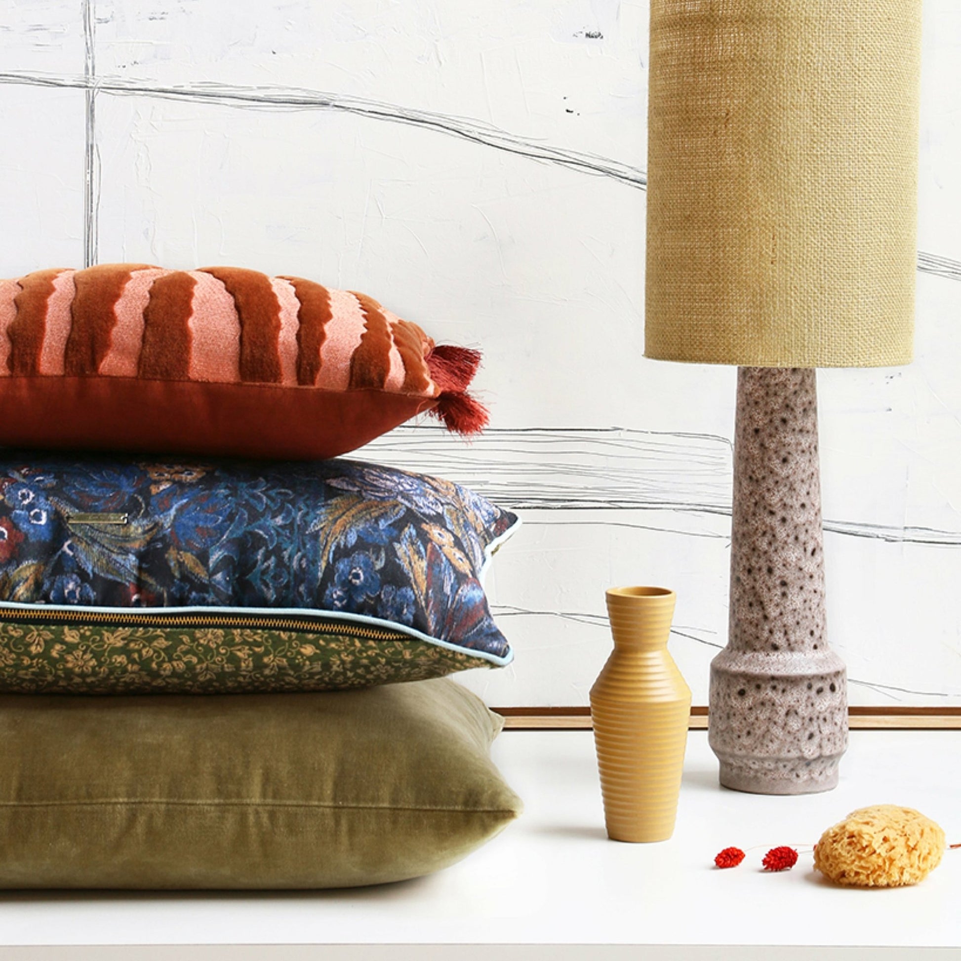 Pied de lampe rétro en grès marron - HKliving - The Cool Republic