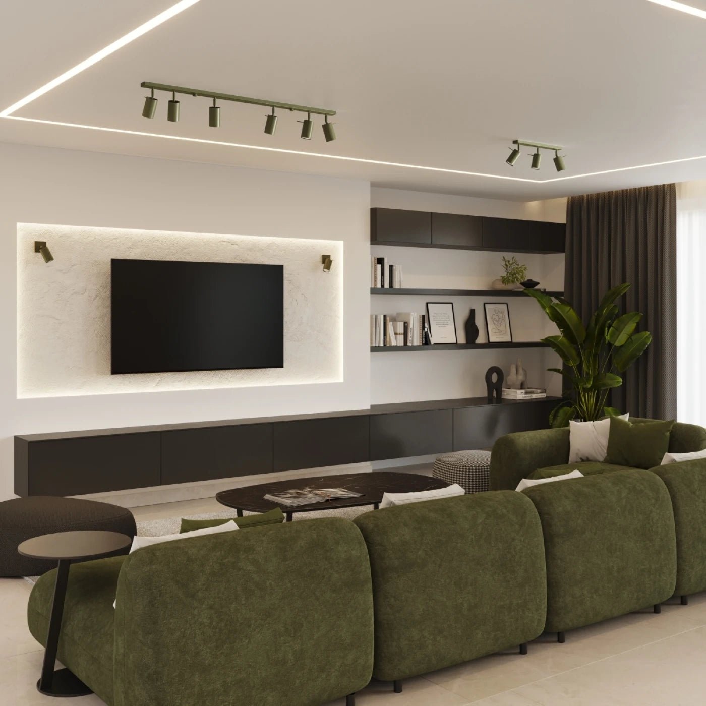 Plafonnier en acier vert olive 30x6x16cm Ring 2 - Sollux - The Cool Republic