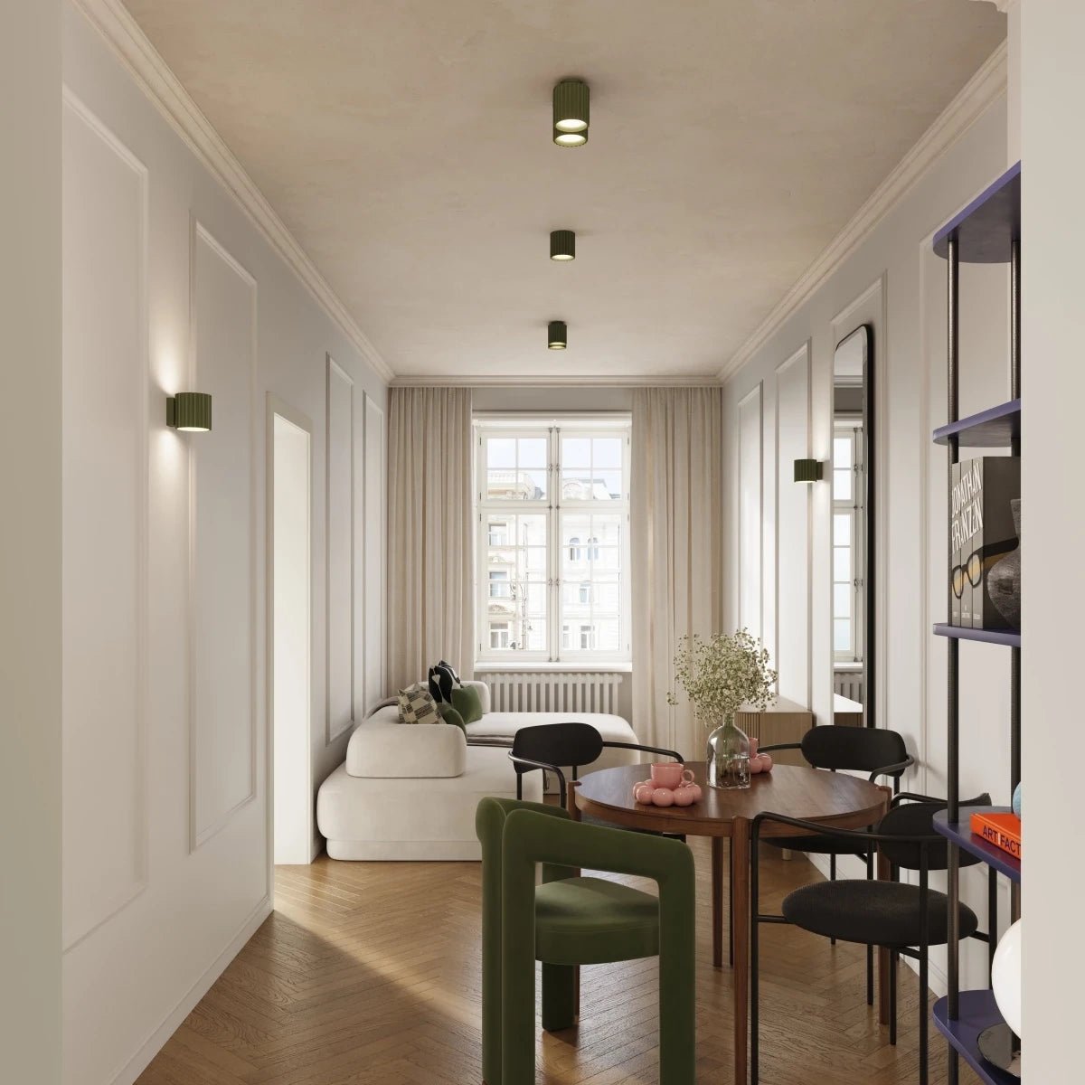Plafonnier en aluminium vert olive 10 cm Aura 1 - Sollux - The Cool Republic
