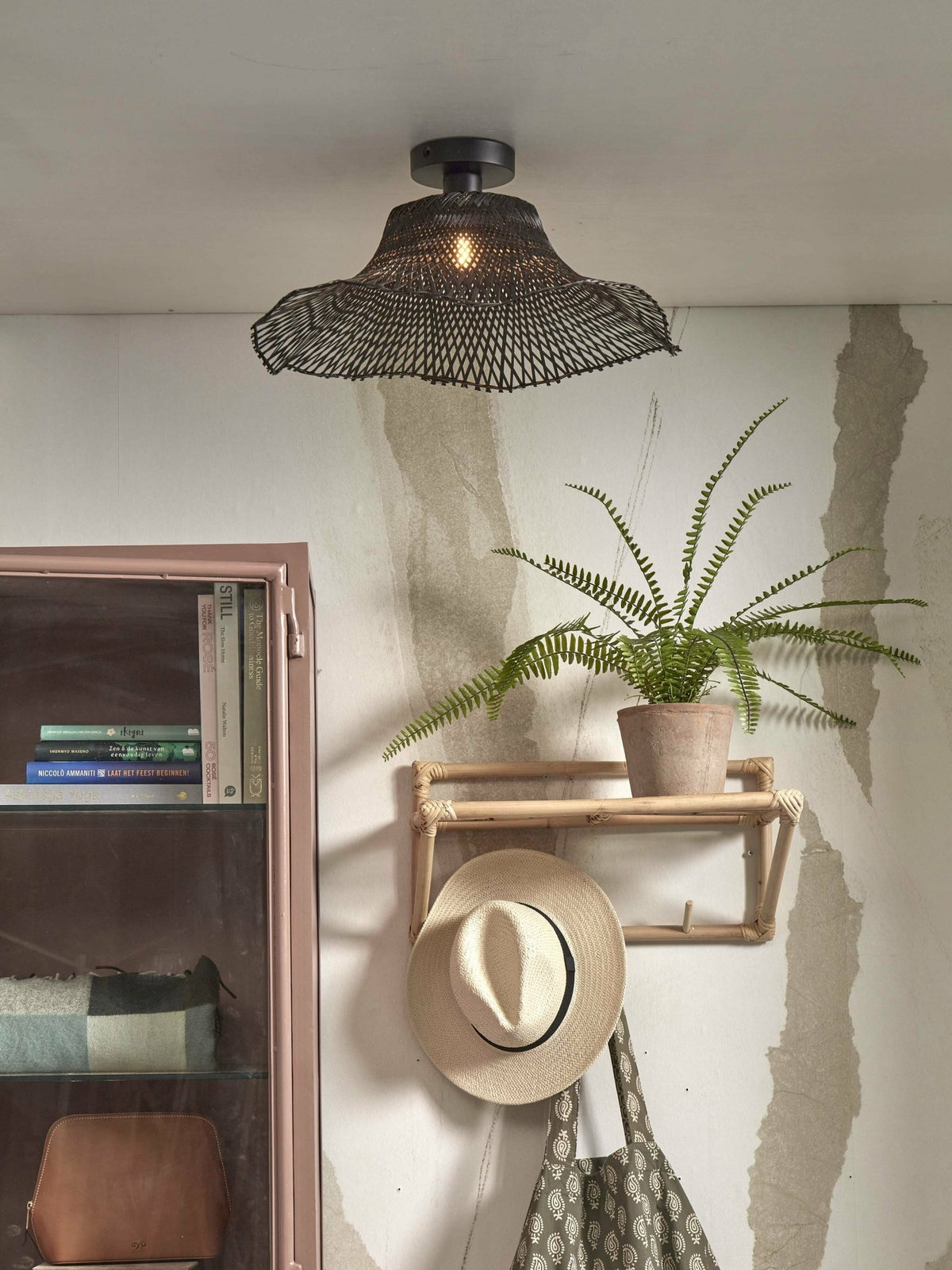Ceiling Lamp Ibiza Bamboo Wavy Dia.50Xh.15Cm Black. S - Good & Mojo - The Cool Republic