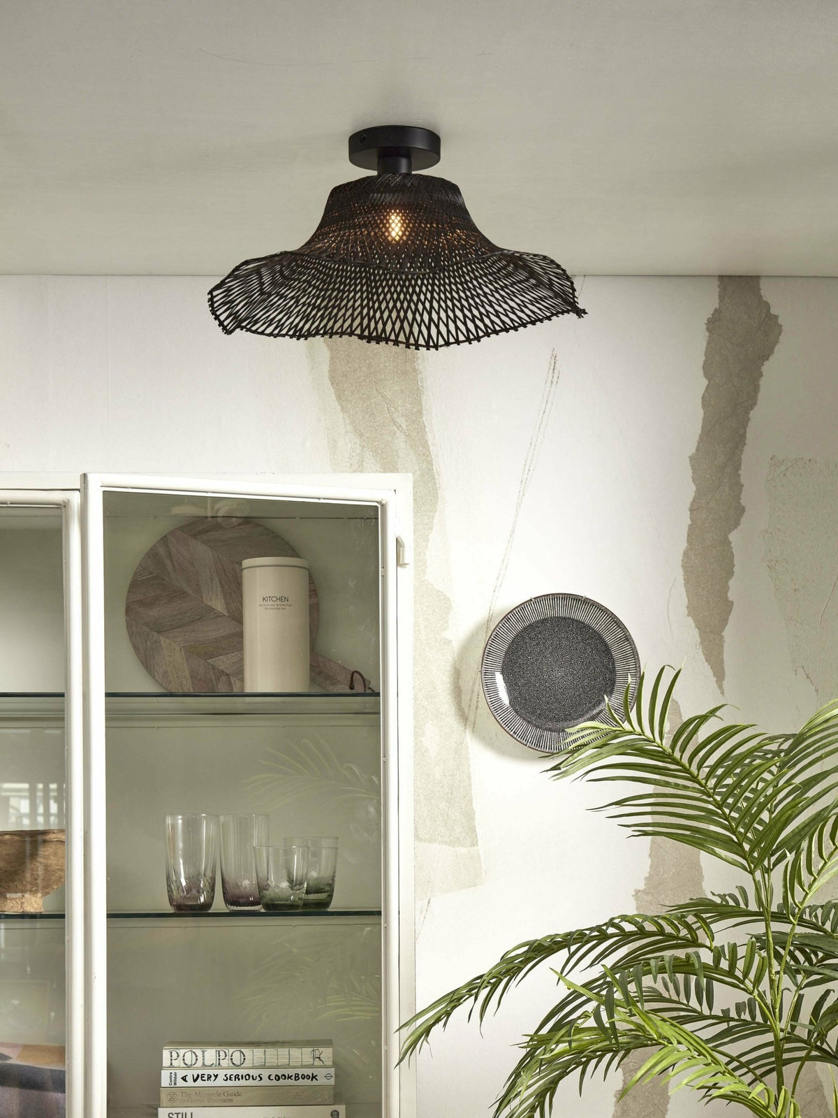 Ceiling Lamp Ibiza Bamboo Wavy Dia.50Xh.15Cm Black. S - Good & Mojo - The Cool Republic