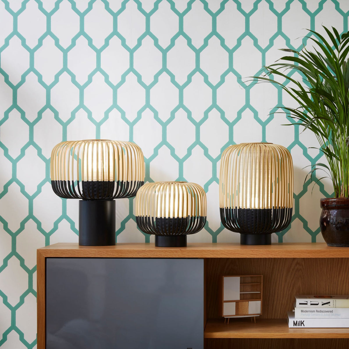 Plafonnier en bambou noir M Bamboo - Forestier - The Cool Republic