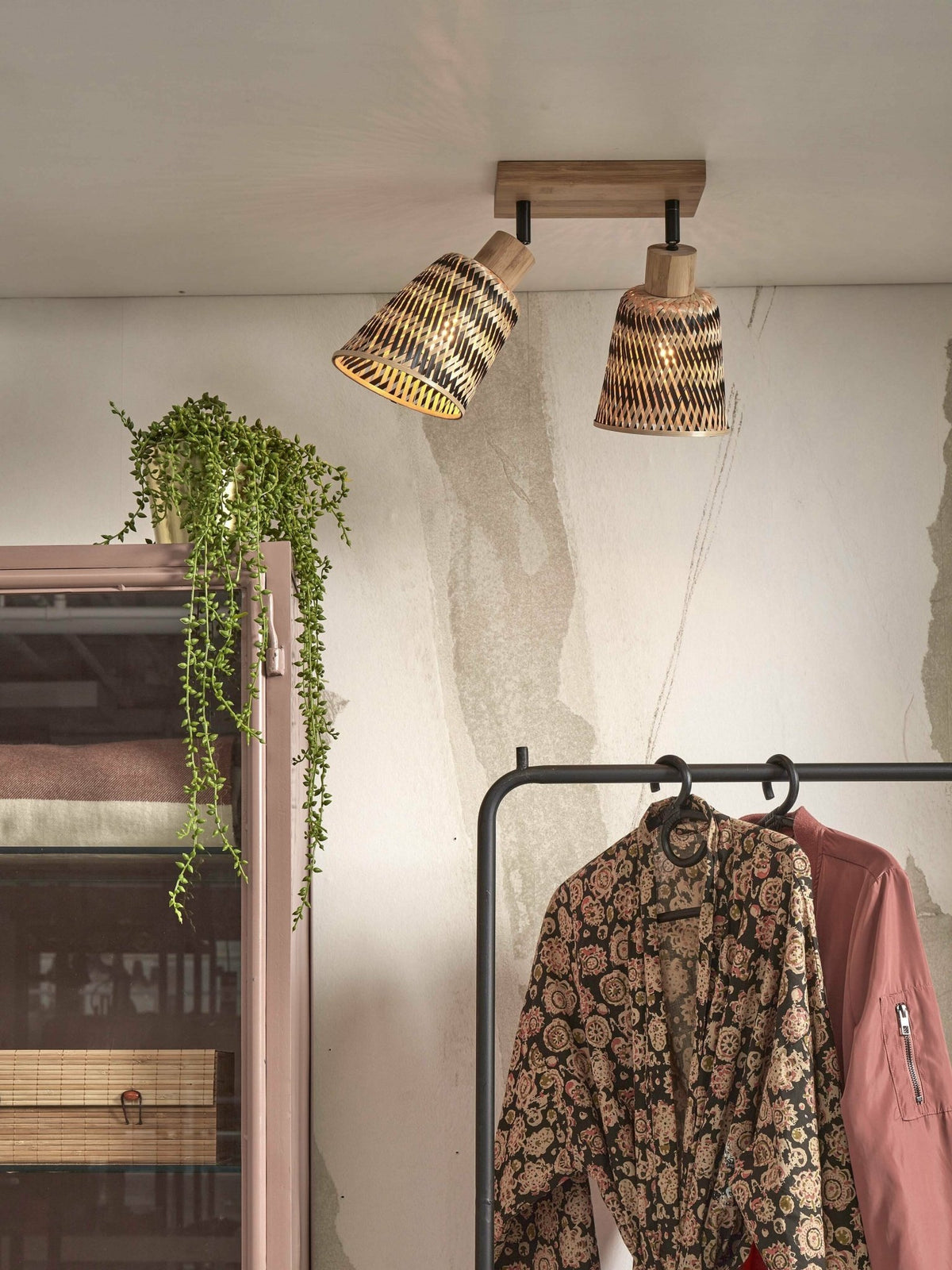 Ceiling Lamp Java 2-Shade Bamboo Nat. 22X12Xh.2.5Cm/Shade 15X17Cm. Bl/Nat. - Good & Mojo - The Cool Republic