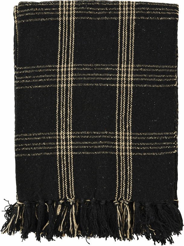 Plaid à carreaux tissé avec franges écru et noir 125 x 150 cm - Madam Stoltz - The Cool Republic