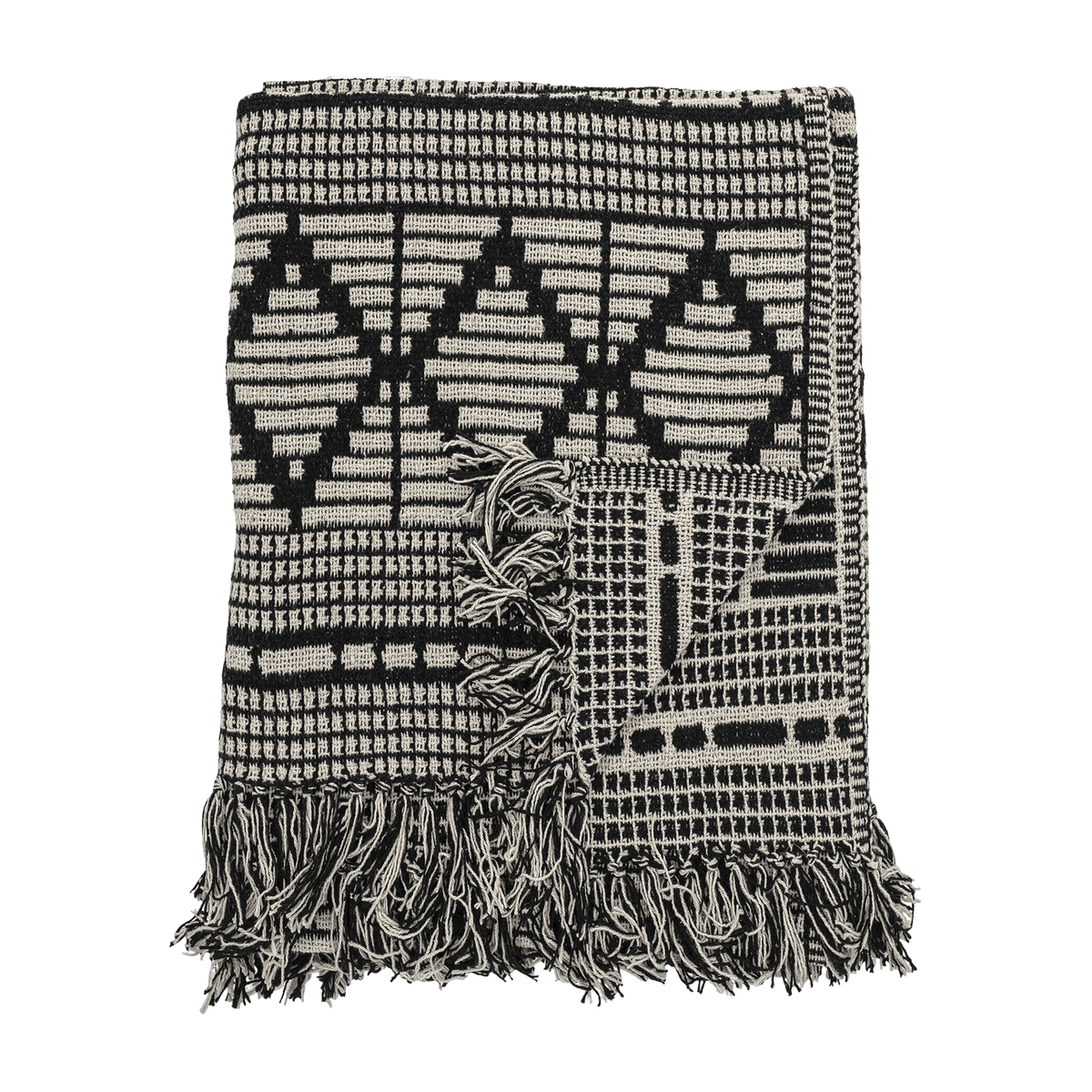 Plaid en coton recyclé noir Gutte - Bloomingville - The Cool Republic