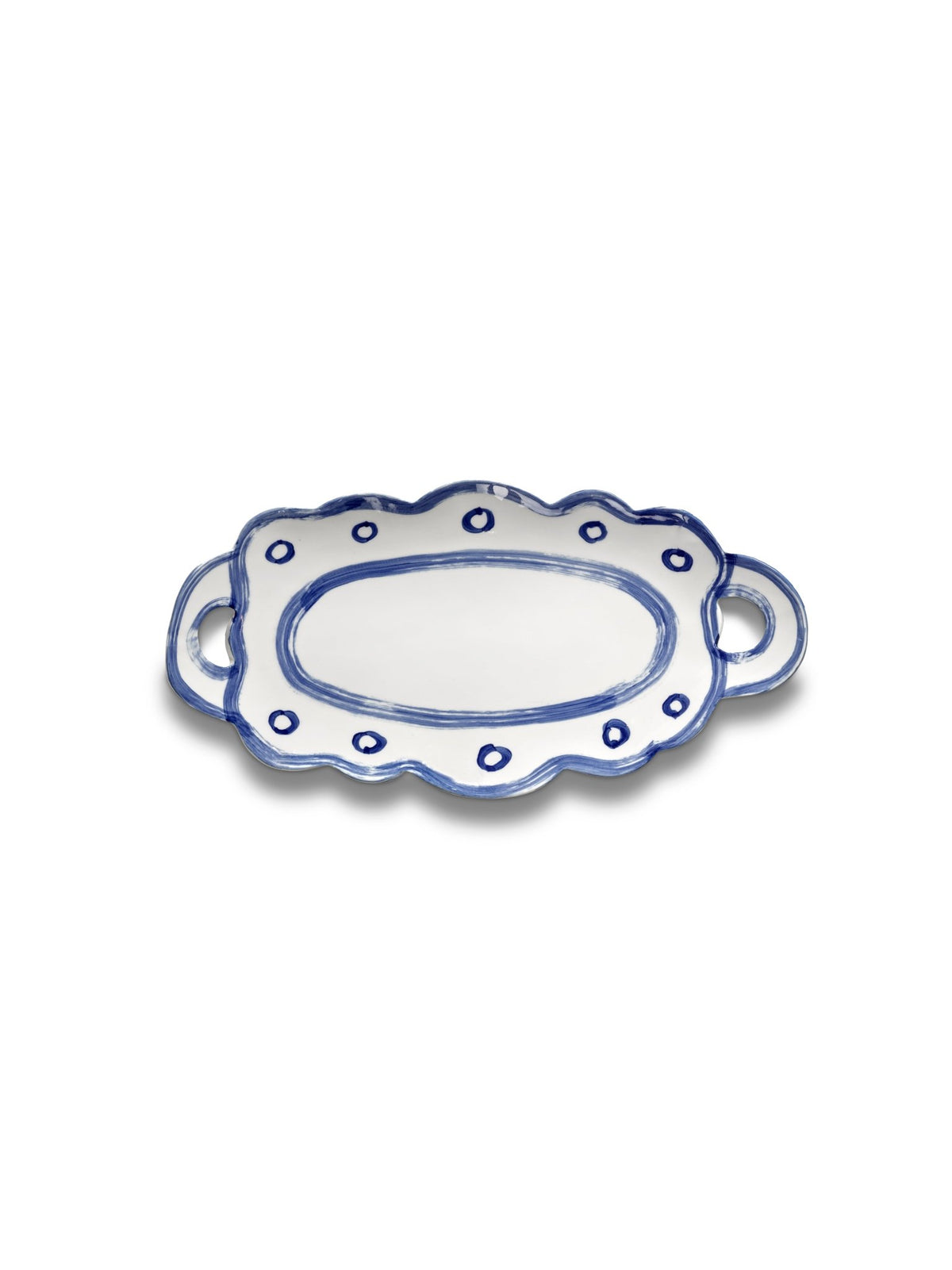 Plat de service ovale en grès blanc et bleu 37,5x18,5x3cm 02 Line-up - Serax - The Cool Republic