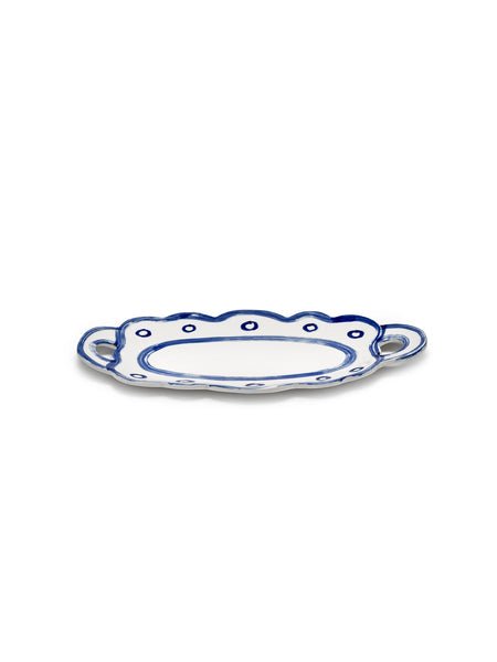 Plat de service ovale en grès blanc et bleu 37,5x18,5x3cm 02 Line-up - Serax - The Cool Republic